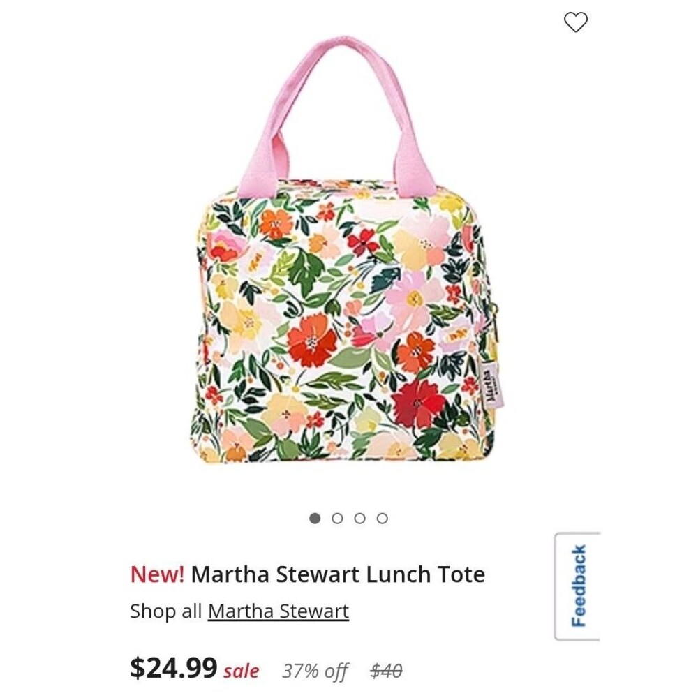 Martha Stewart Insulated Lunch Box Spacious Lunch Tote 11" x 6.5" x 13.5"